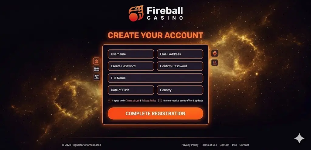 Fireball Casino regisztráció